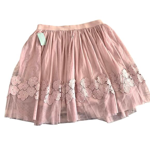 Forever 21 Womens Dusty Pink Layered Mesh Floral Lace Lined Skirt | Size 0X NWT - Picture 1 of 10